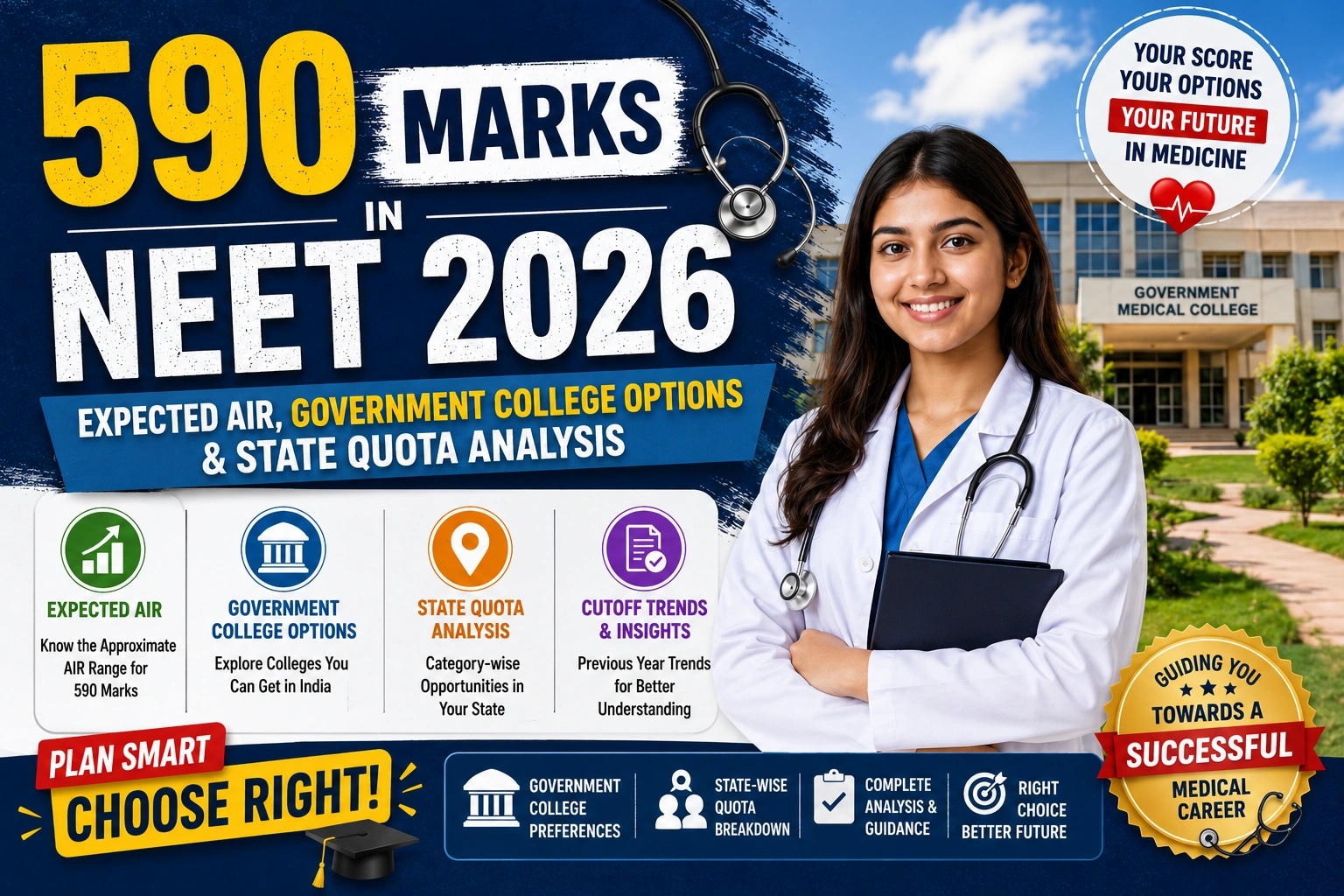 590 Marks in NEET 2026: Expected AIR, Government College Options & State Quota Analysis